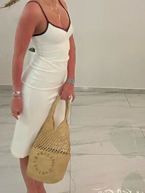 Cream Slip Dress with Brown Trim - Women Intimates & Sleepwear